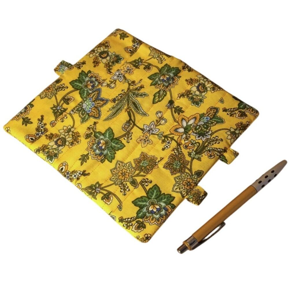 Fabric Checkbook Cover Yellow Floral Pattern Handmade Soft Quilted